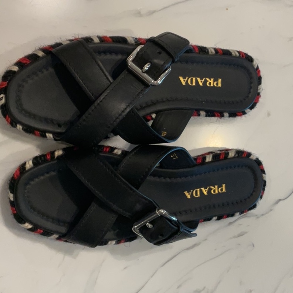 BRAND NEW! NEVER WORN! Prada Black Sandals with Multicolor Trim